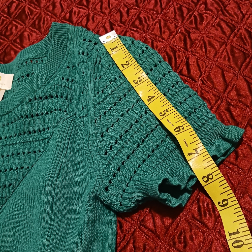Anthropologie Maeve Knit Dress Women Smerald Green SzXS Ruffle Knit - Picture 6 of 13